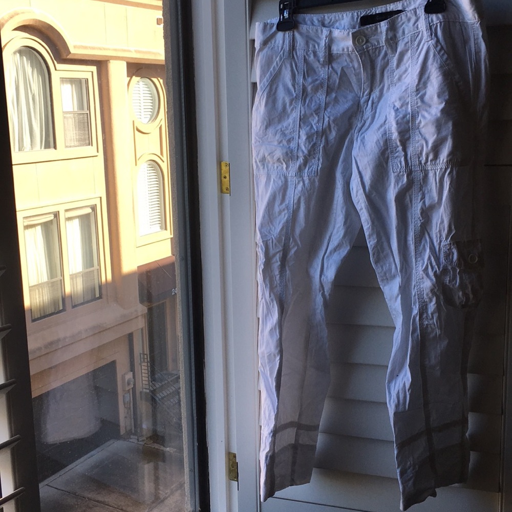 White lightweight cotton cargo pants